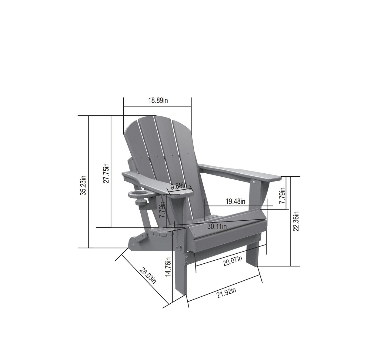 Folding Adirondack Chair with Side Table, 3-Piece Adirondack Chair Set with Wood Texture, Black(includes 2 Chairs and 1 Table)