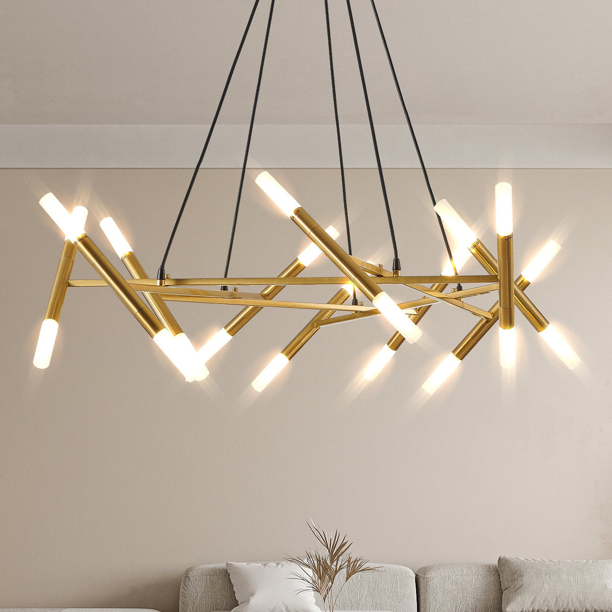 41' Golden Modern Chandelier Light FixtureBranch Design with Frosted Tubes