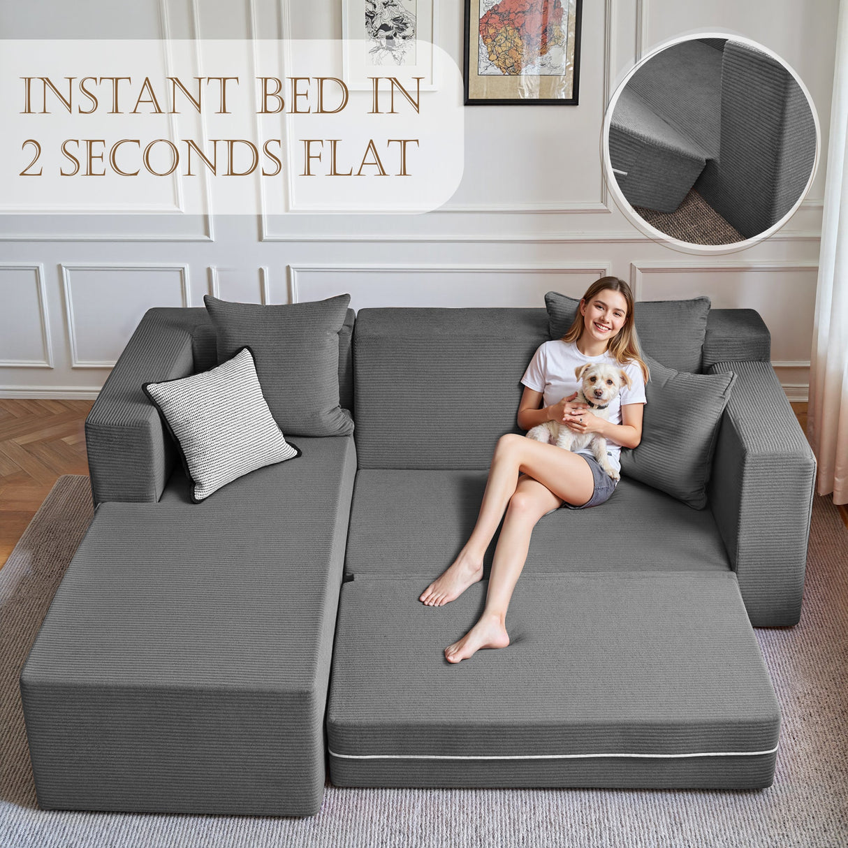 106.5" Convertible L-Shaped Sectional Sofa Bed