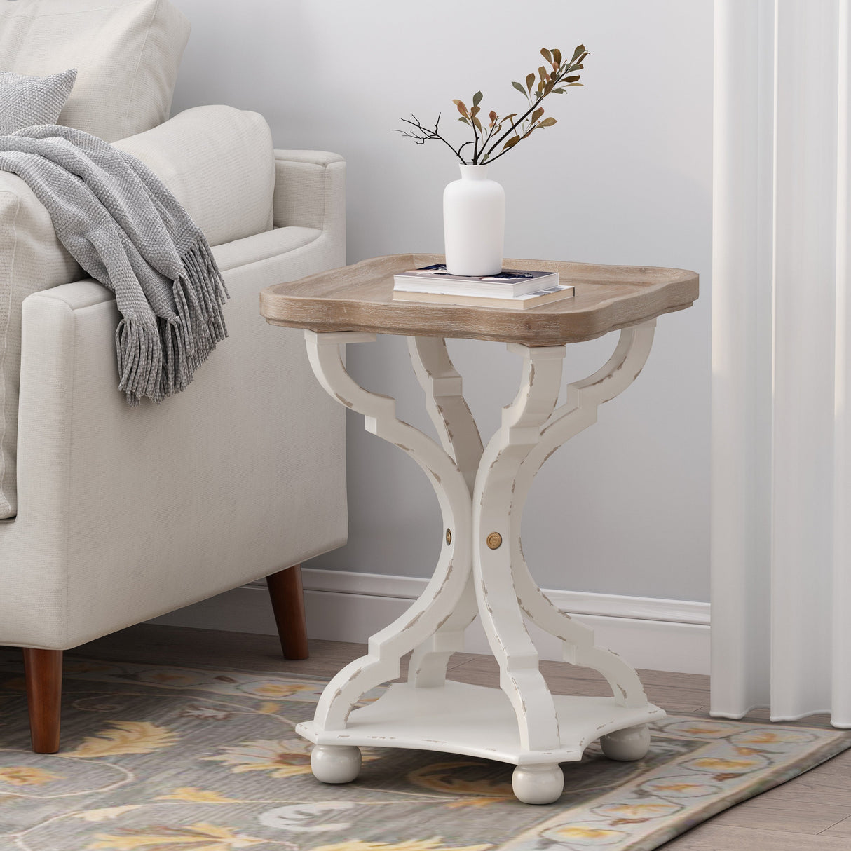 Accent Table with Hourglass Base and French Country Design