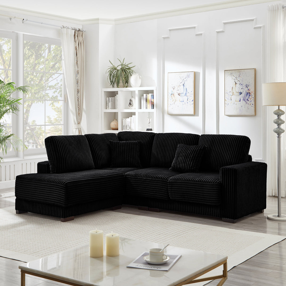 93" Sectional Sofa Couch with Reversible Chaise Lounge