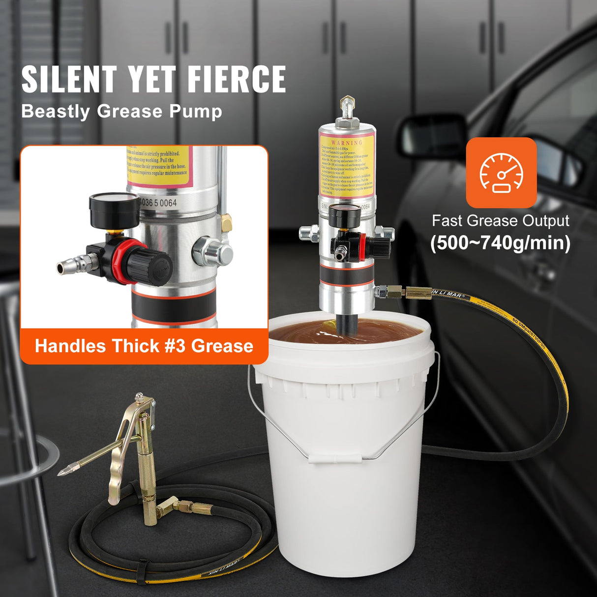 VEVOR Air Operated Grease Pump with 13 ft Hose and 360° Swivel Gun