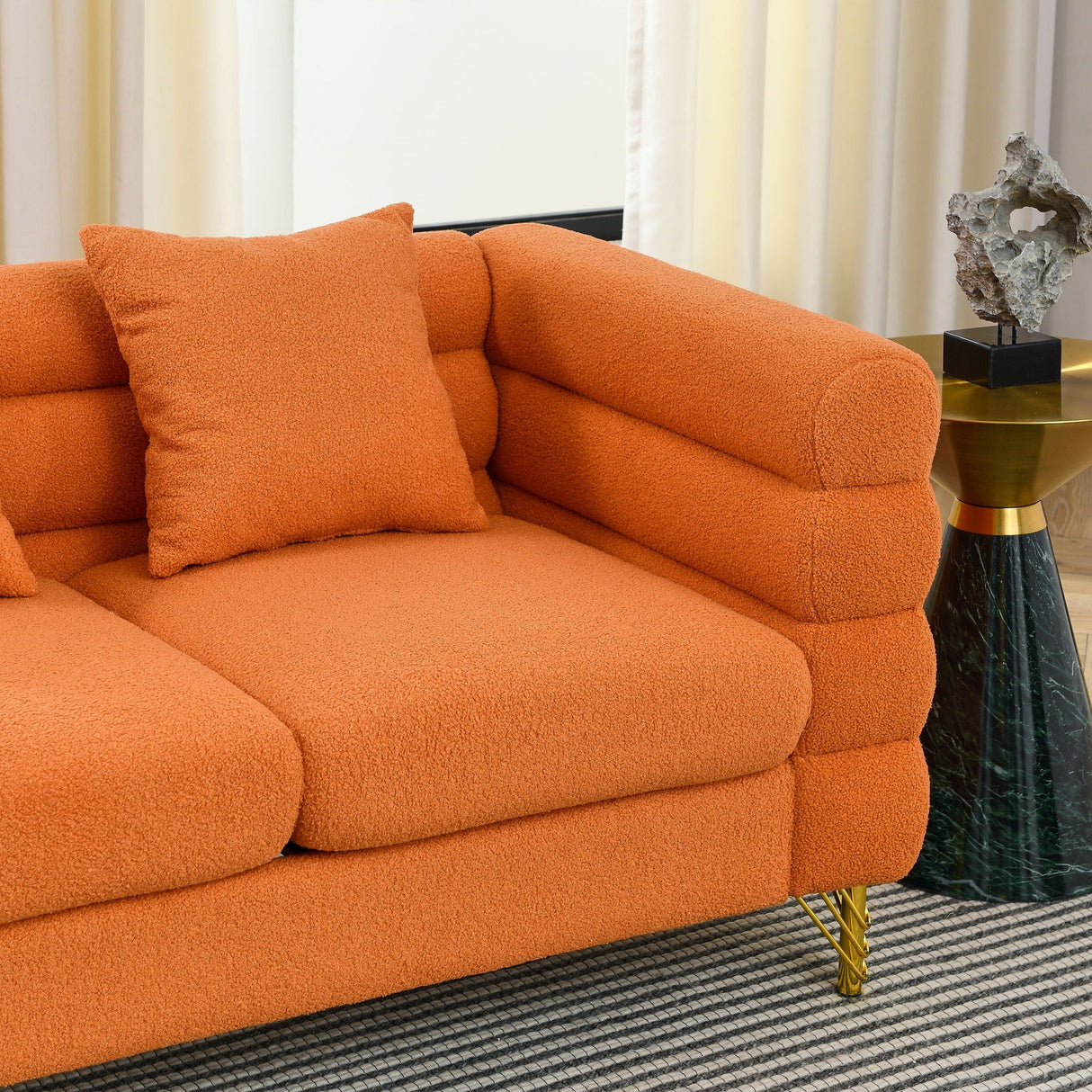 Oversized L - Shaped Corner Sofa, 5 Seater Sectional With 3 Cushions, Living Room Furniture - Orange