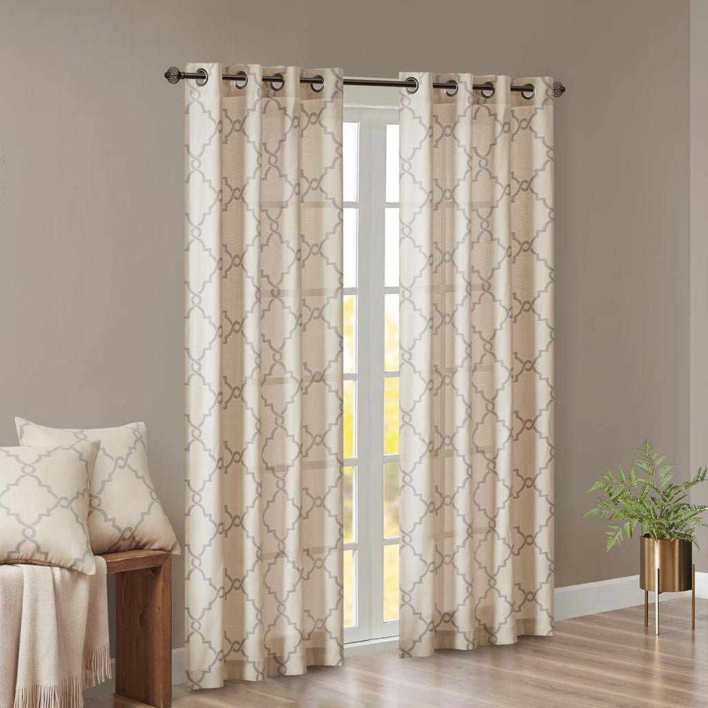 Fretwork Print Grommet Top Window Curtain Panel (One Panel)