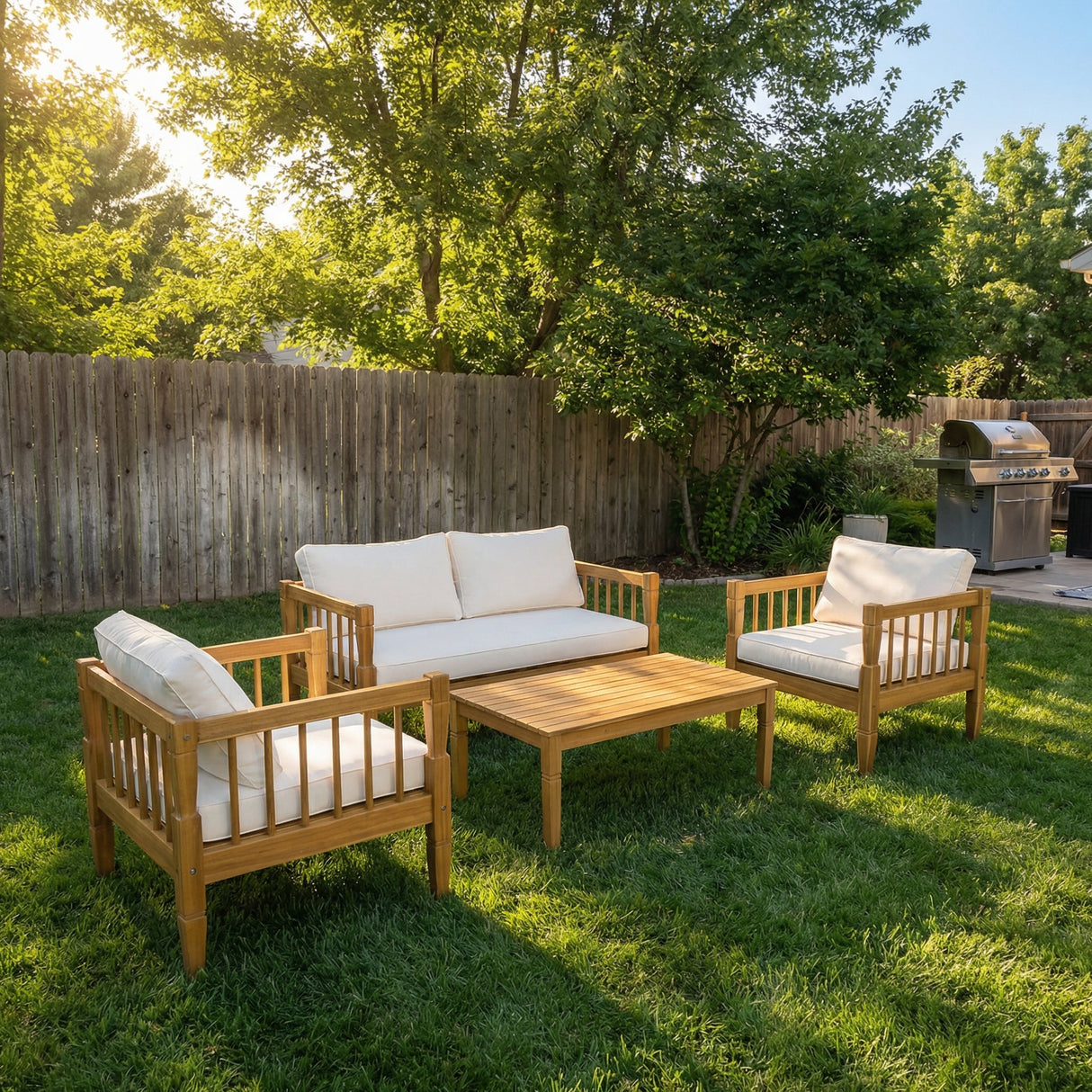 4-Piece Patio Furniture Set with Coffee Table and Cushions