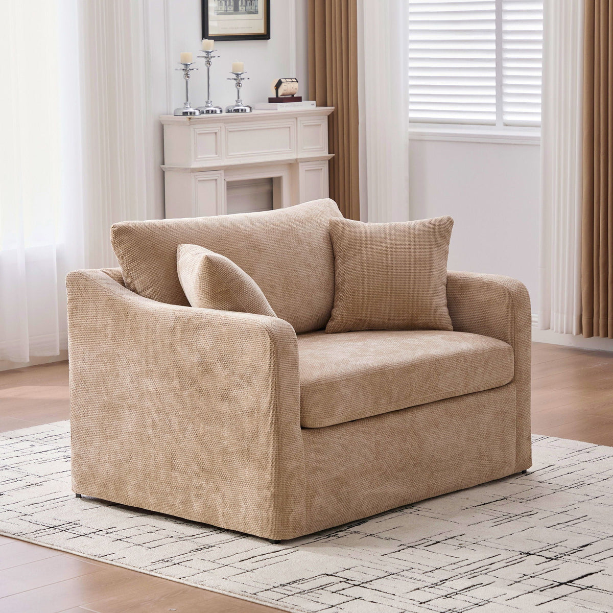 Farmhouse Accent Chair With 2 Bolster Pillows
