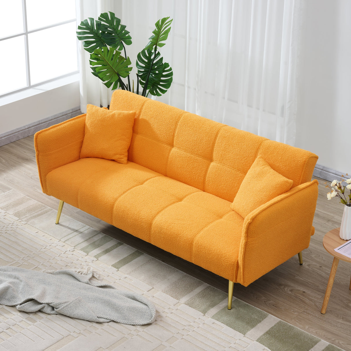 70-Inch Teddy Fleece Sofabed with Adjustable Arms and Backrest