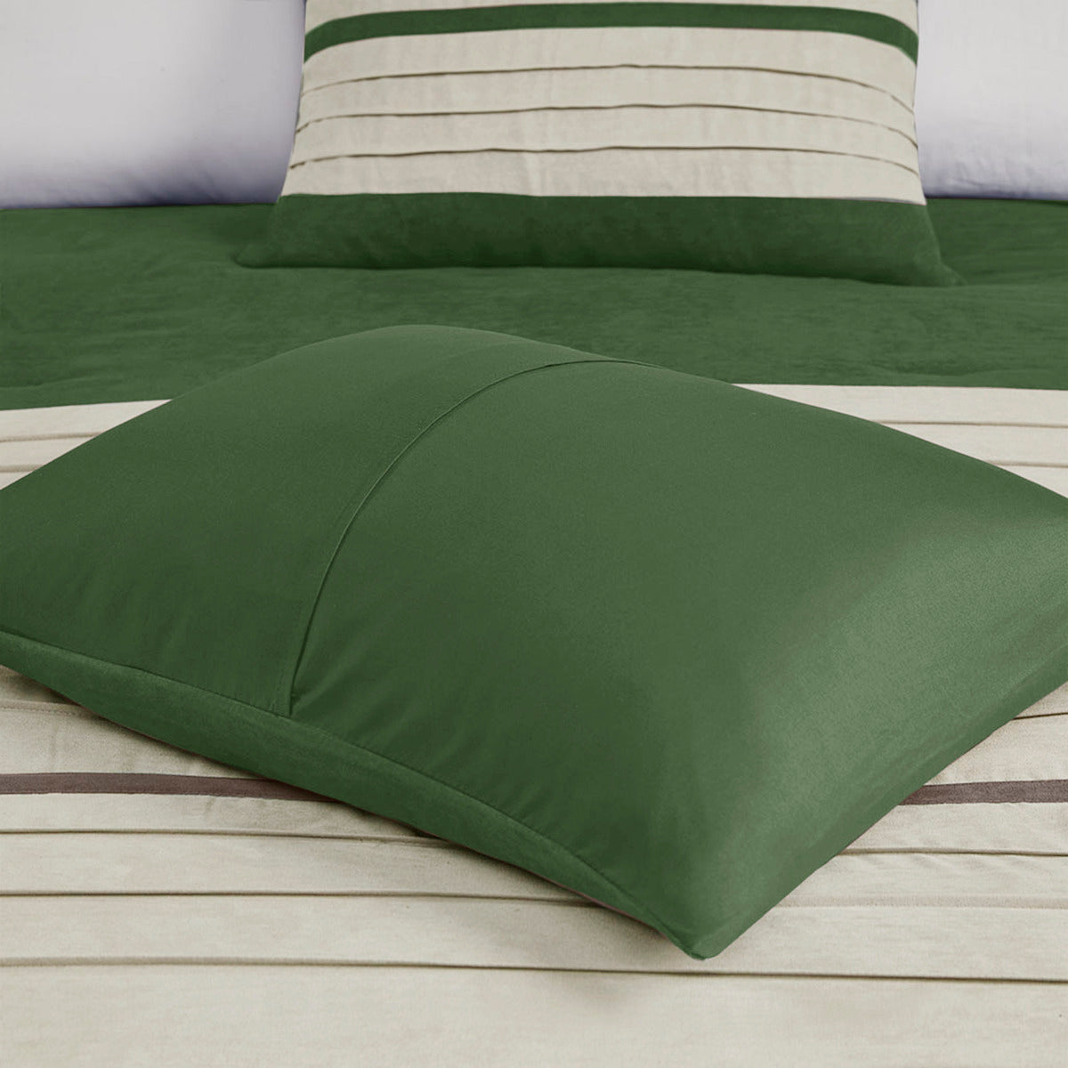 7 PC Pieced Faux Suede Comforter Set Green Cal King