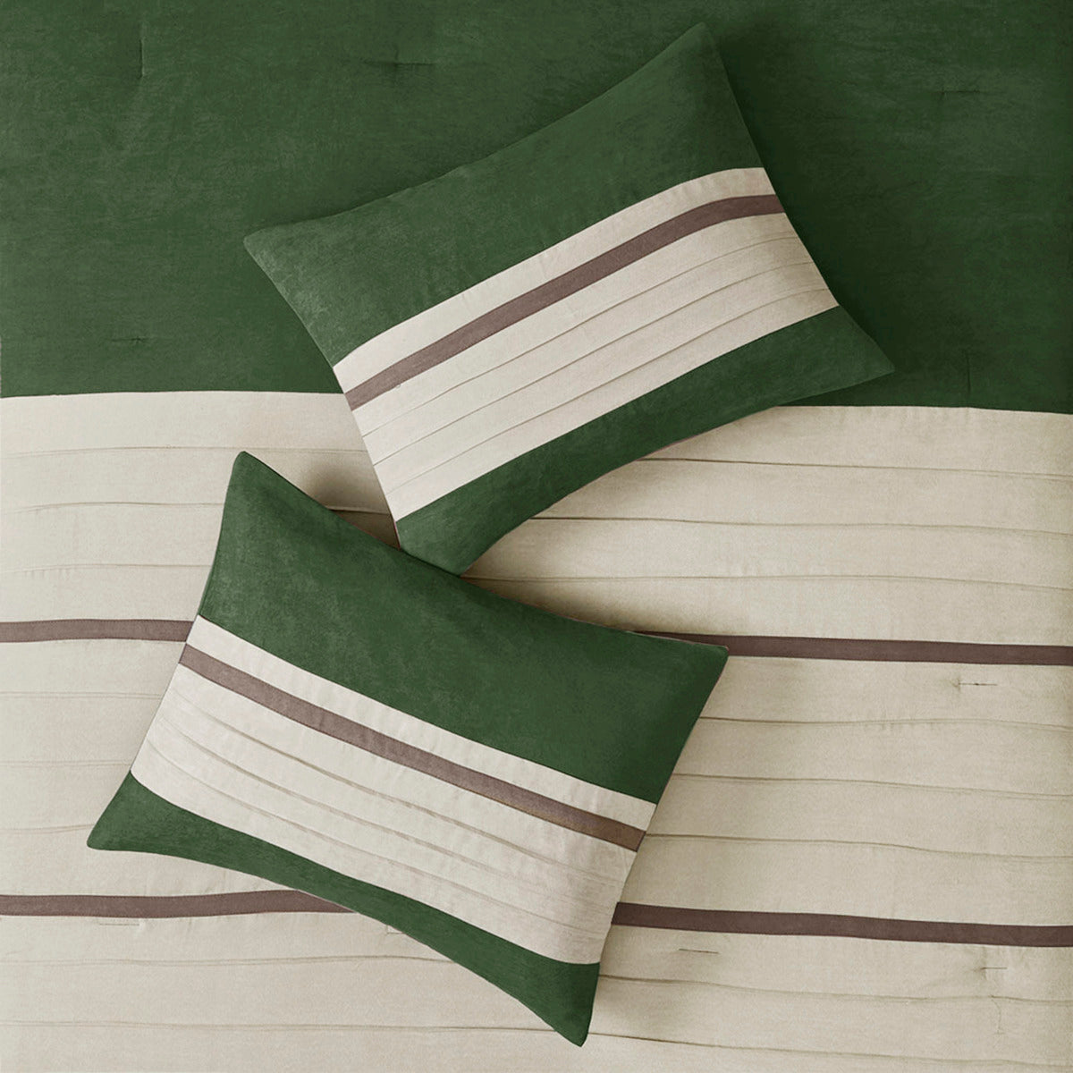 7 Piece Faux Suede Comforter Set with Hypoallergenic Filling - Green Queen