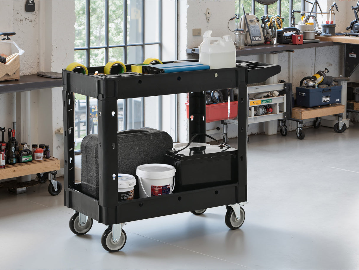 Two-Shelf Utility Cart with Wheels, 600 lbs Capacity