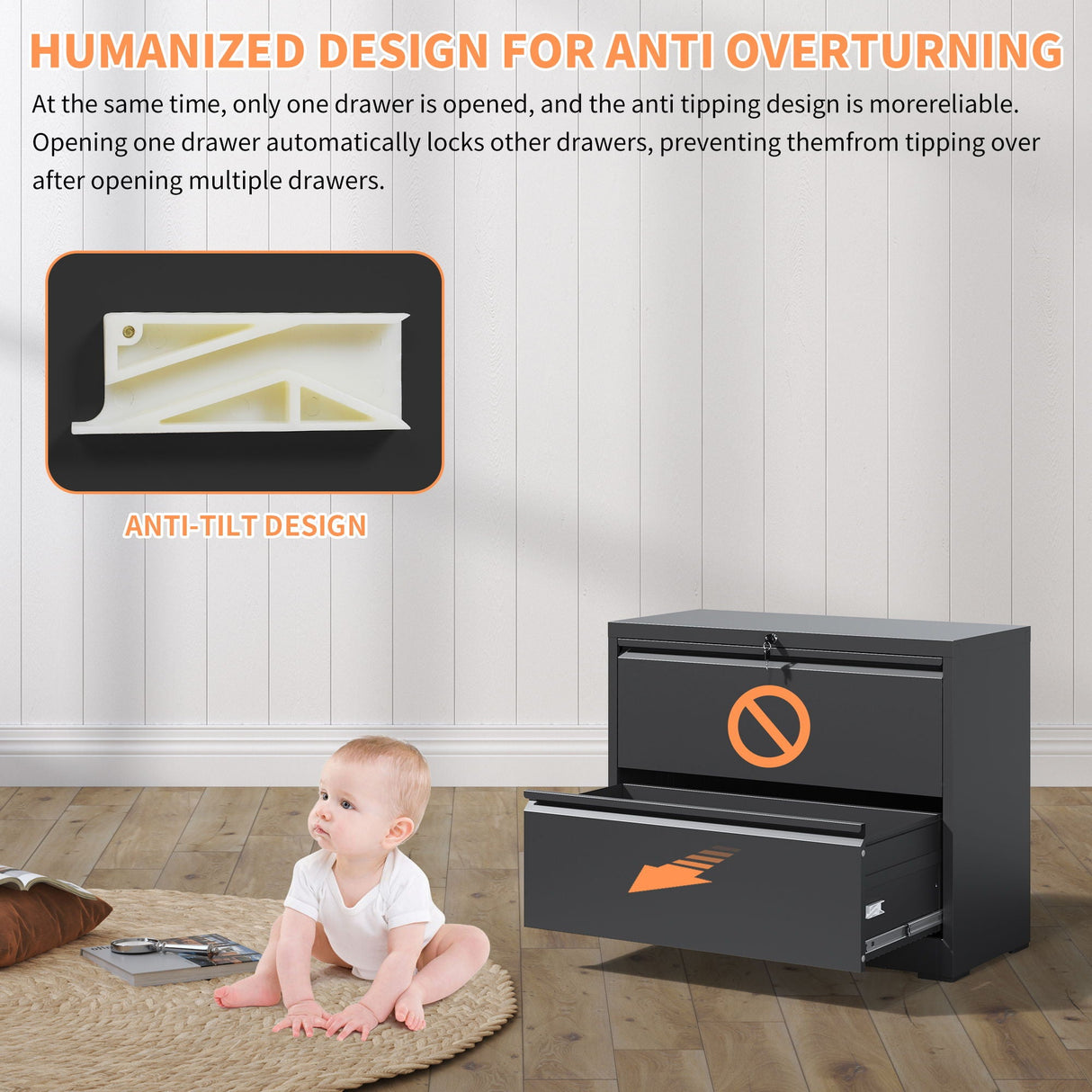 Lateral File Cabinet, Heavy Duty Filing Holds Letter/Legal/A4 Files