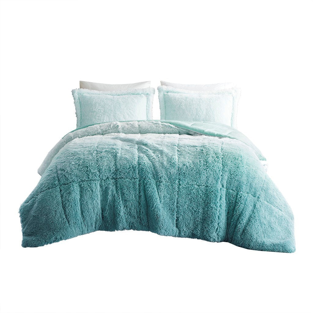 Twin/Twin XL Ombre Shaggy Long Fur Comforter Mini Set with Faux Mink Reverse