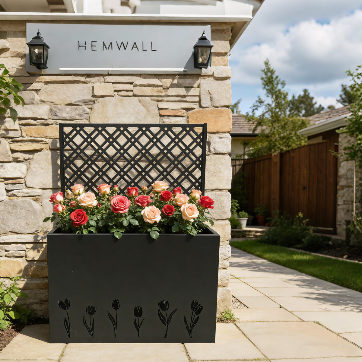 Tall Metal Planter with Trellis
