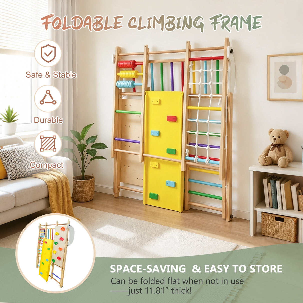 9-in-1 Foldable Kids Climbing Frame & Slide