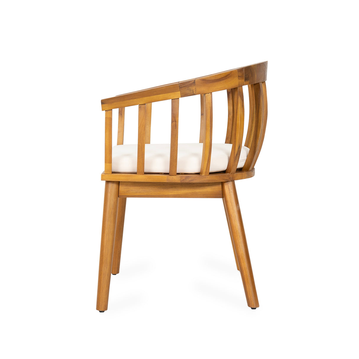 Klismos Dining Armchair Set of 2 with Solid Wood Construction and Curved Backrest in Teak and Beige