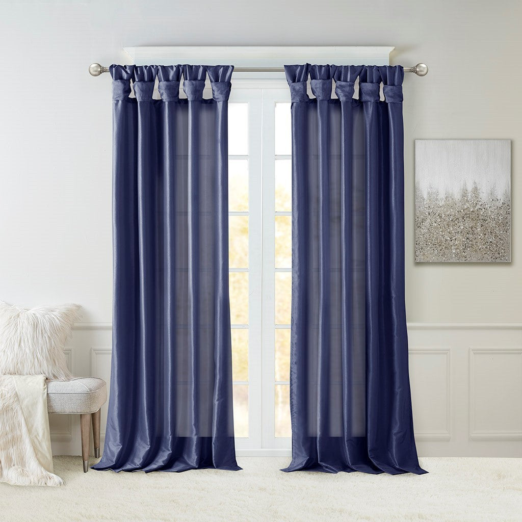 Twist tab lined window curtain panel navy 50x120"