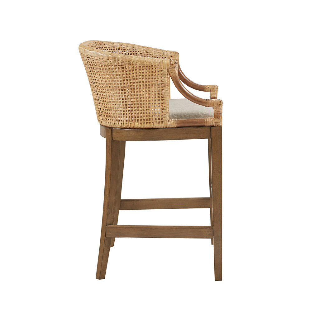 Broadenx 25" Counter Stool with Rattan Rounded Back and Recessed Arms