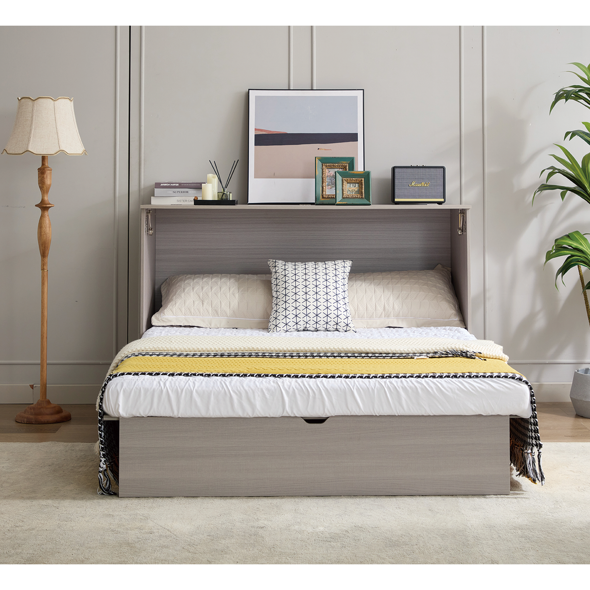 Cabinet Bed with Storage and Foam Mattress