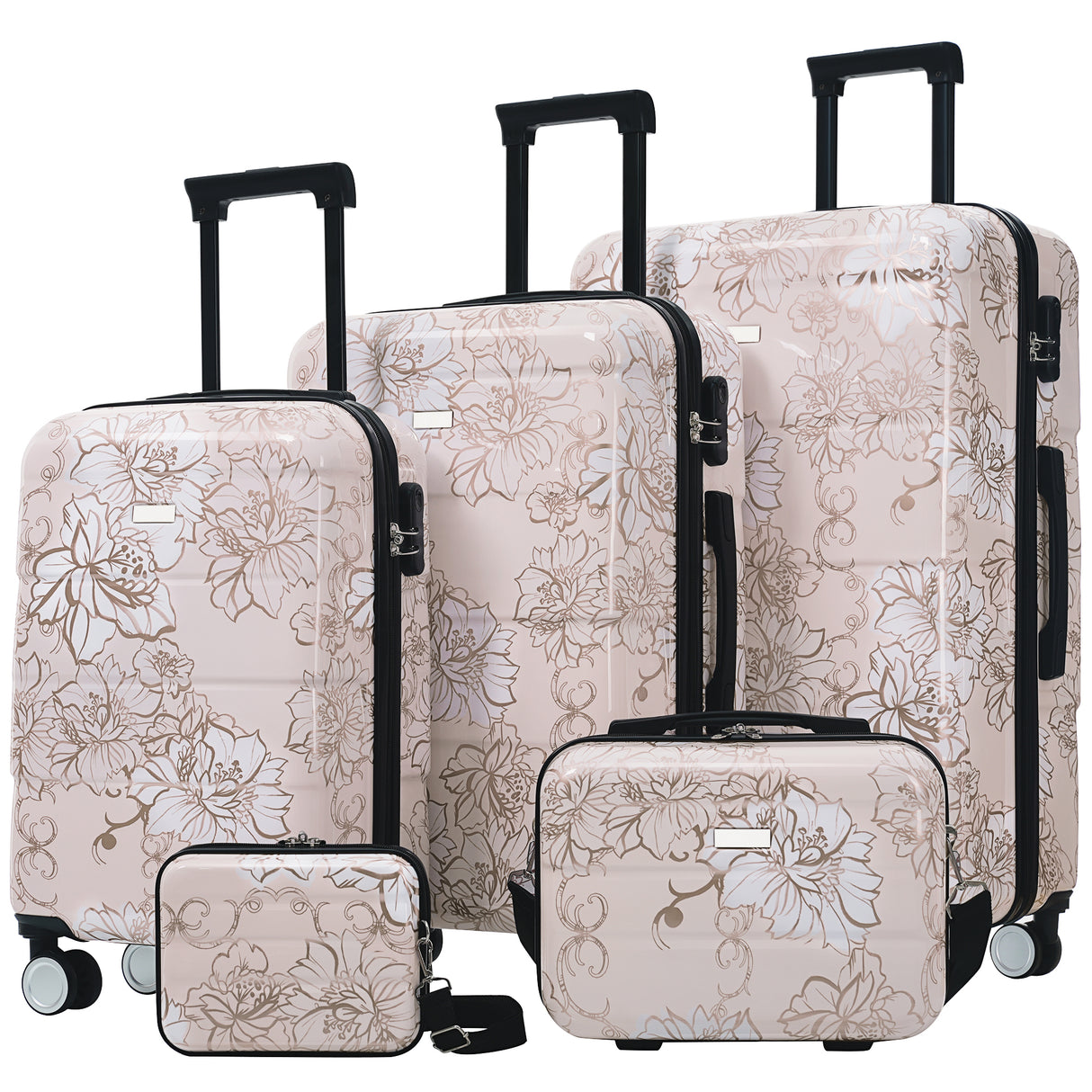 Luggage-Sets-New-Model-PC+ABS-5pcs-Hardside-Lightweight-Durable-Suitcase-with-Comstic-Case-and-Handbag-Spinner-Wheels-Suitcase-with-Lock-8'14'20'24'28'-Luggage-Sets