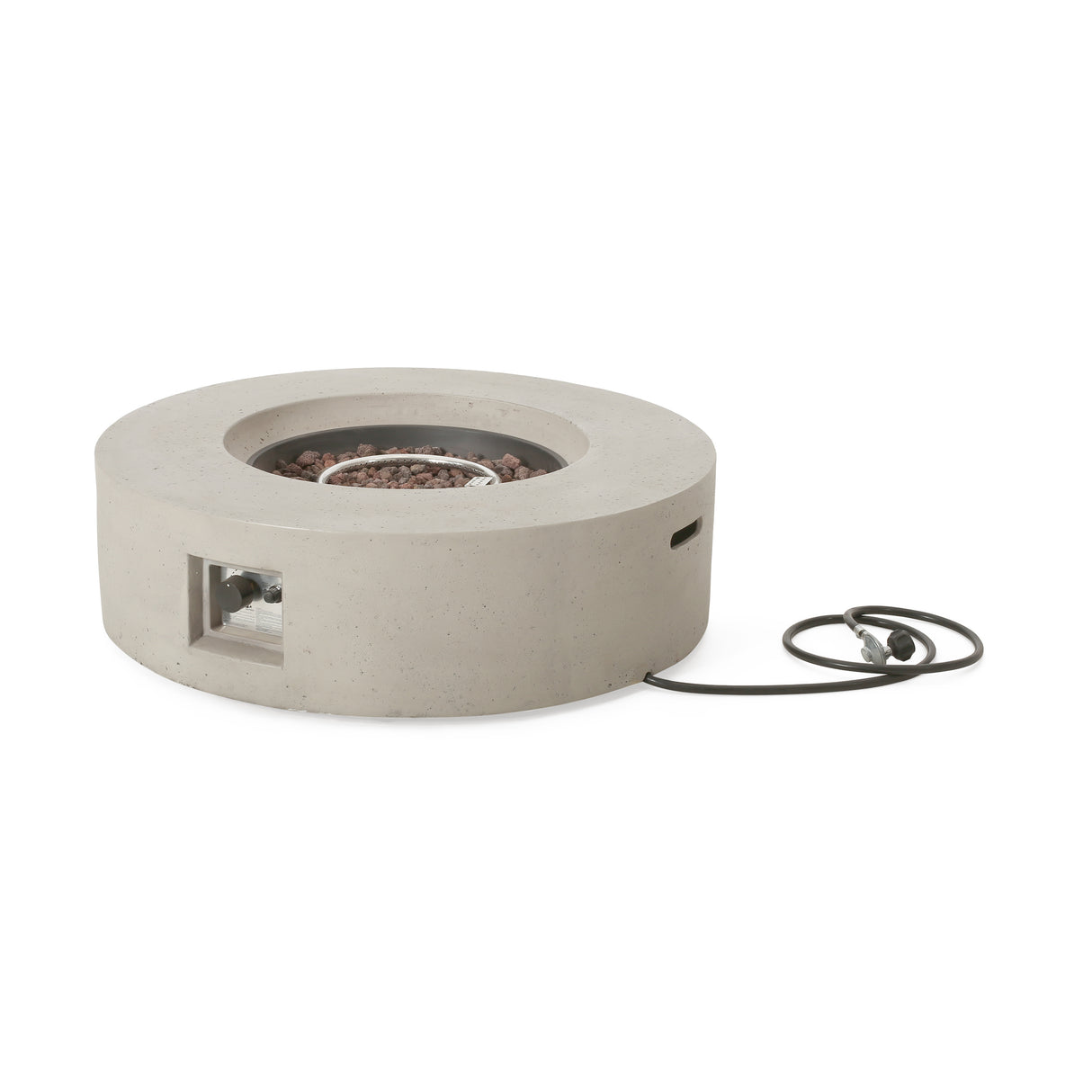 Modular circular concrete propane fire pit, light grey 50,000 btu