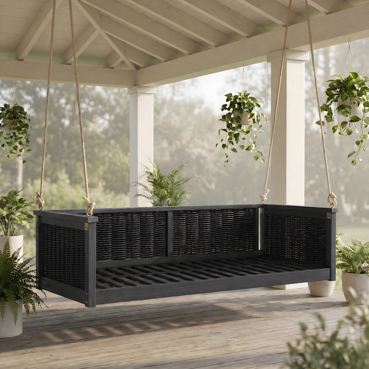 TOPMAX Outdoor Classic Solid Wood Twin Size Swing Bed