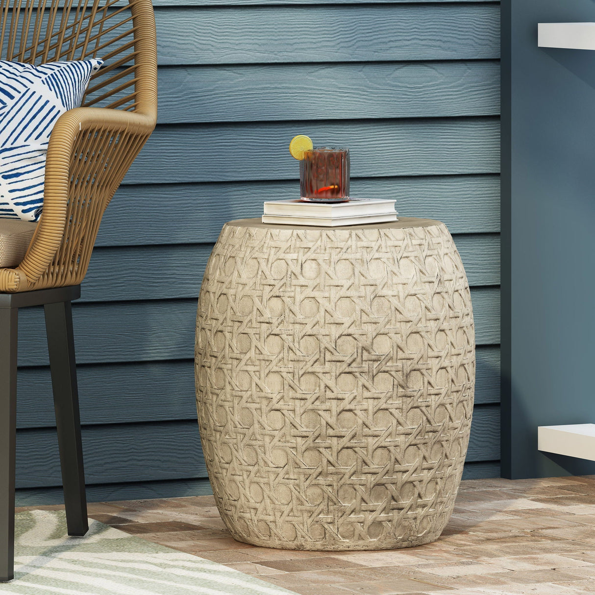 Outdoor Lightweight Concrete Side Table - Antique Yellow