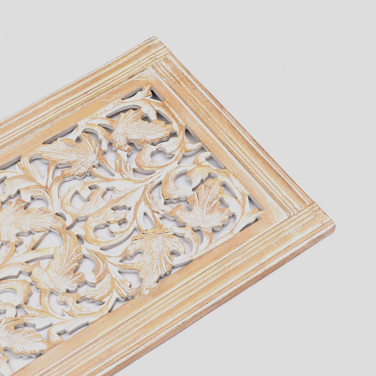 20” x 63” Hand-Carved Wooden Wall Panel – Rustic Antique Mandala Design