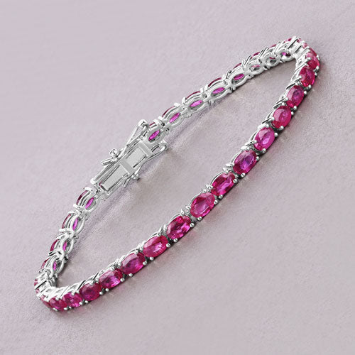 9.18 Carat Genuine Ruby 10K White Gold Bracelet