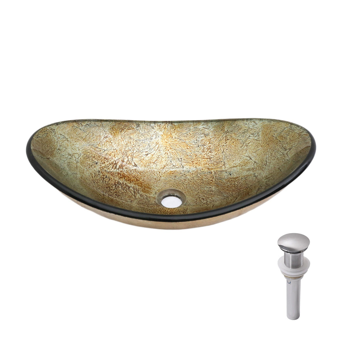 Tempered Glass Vessel Sink With Boat Shape Pop-Up Drain
