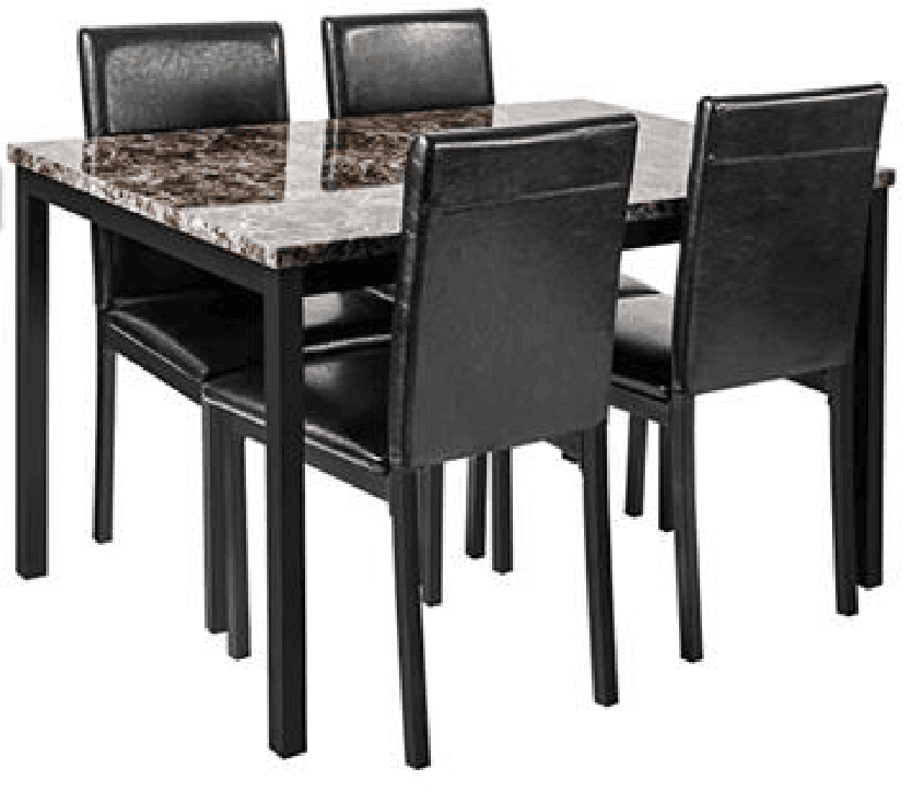 Furniture 5 Piece Metal Dinette Set with Faux Marble Top - Black