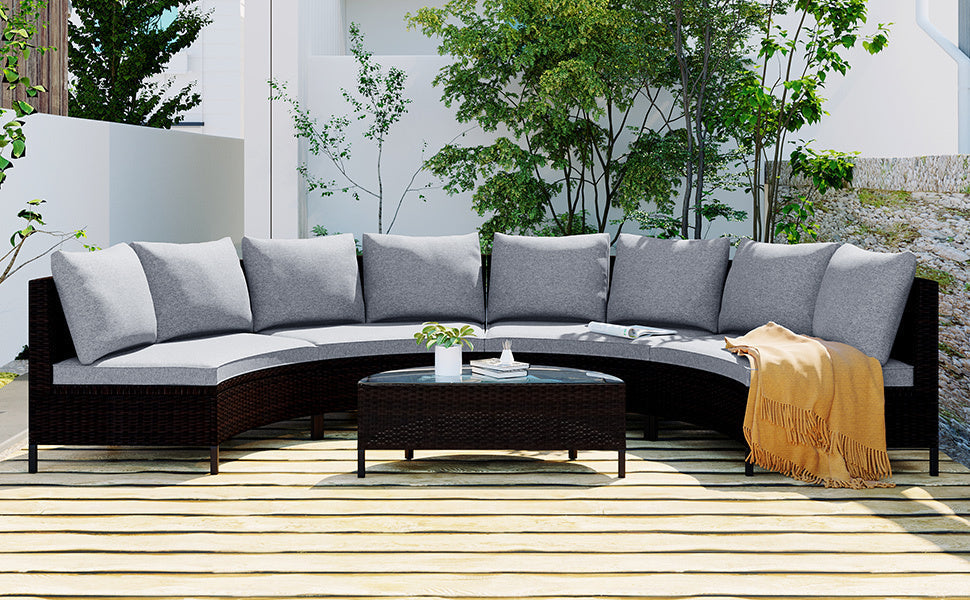 TOPMAX 5-Piece Gray PE Rattan Outdoor Patio Sofa Set