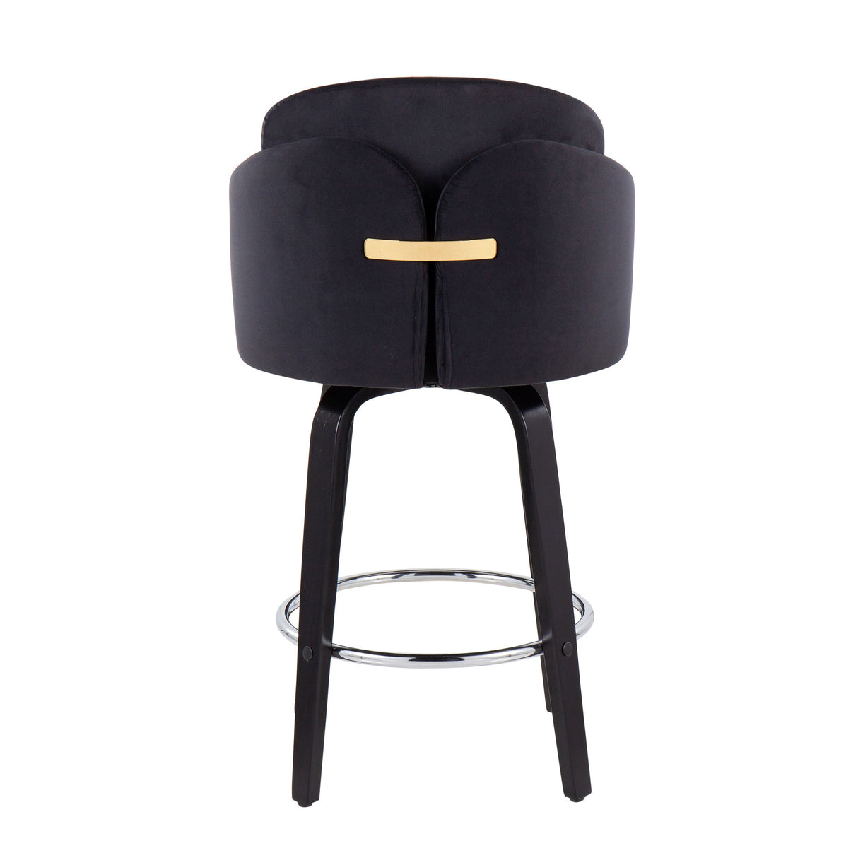 Contemporary Counter Stool in Black Wood and Black Velvet - Set of 2