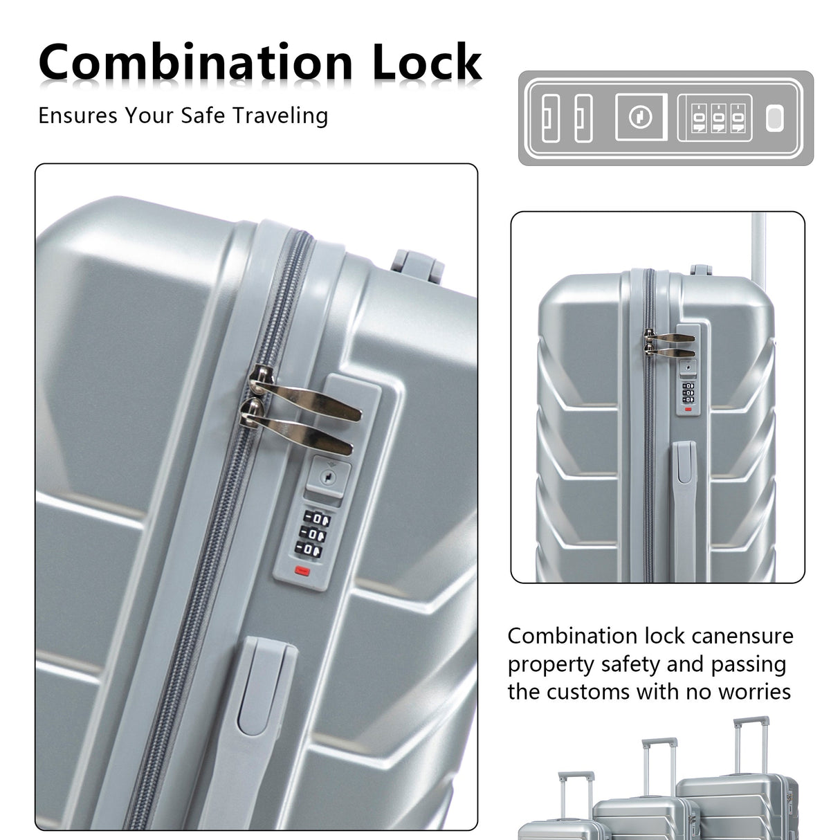 3-Piece ABS Spinner Wheel Luggage Set with Combination Lock - Silver