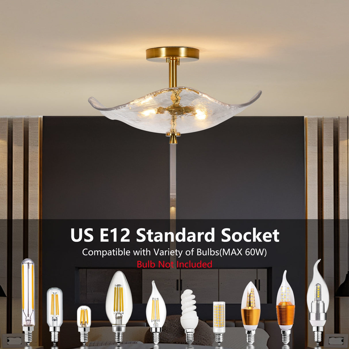 16.5' Glass Semi Flush Mount Ceiling Light Fixture