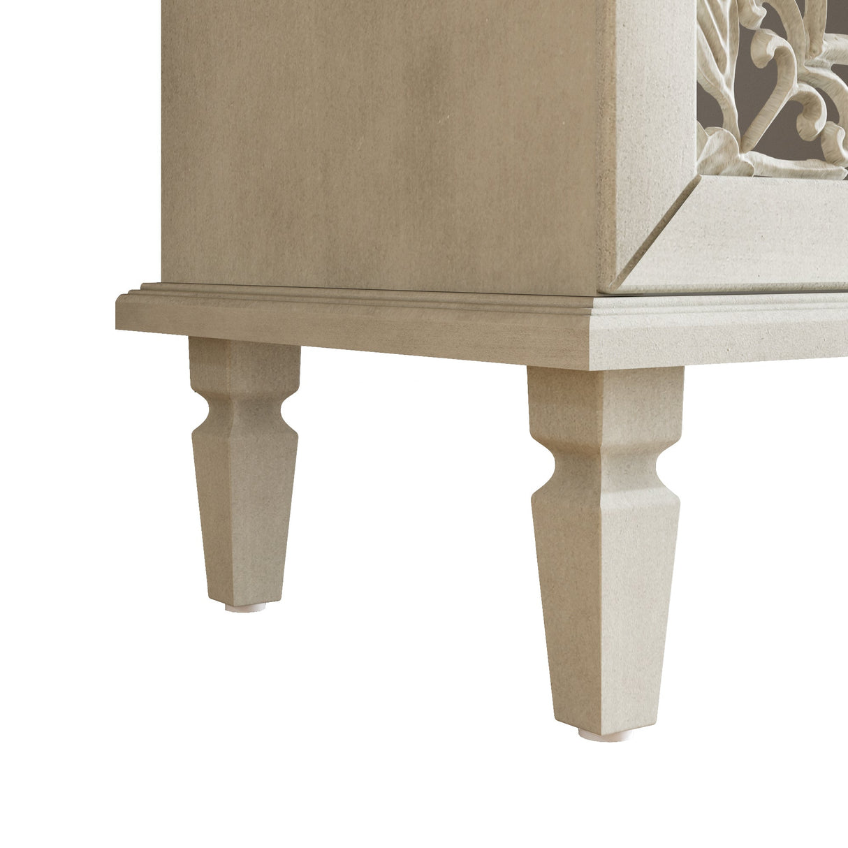 60" Antique Buffet Cabinet with Floral Carvings and Solid Wood Legs