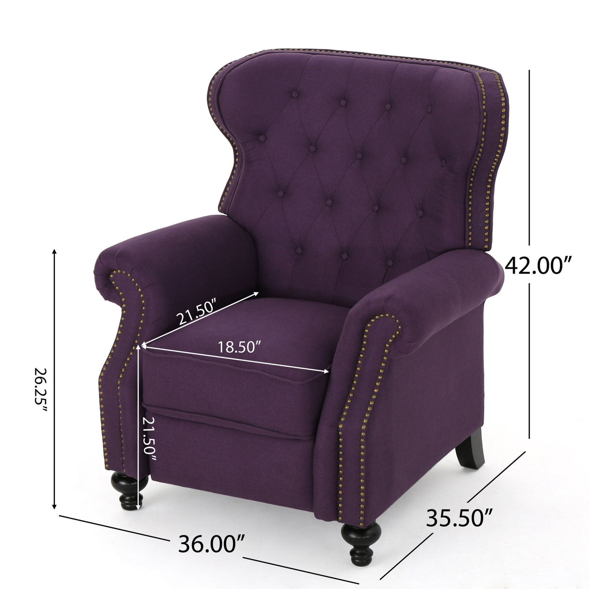 Accented Push Back Recliner Chair With Rolled Arms