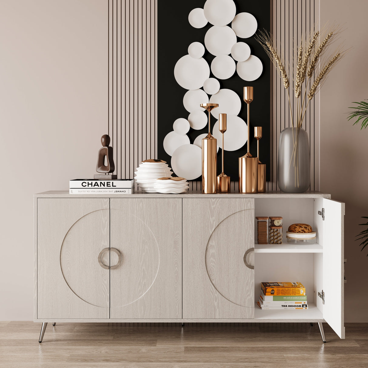 Modern Lacquered 4 Door Wooden Cabinet