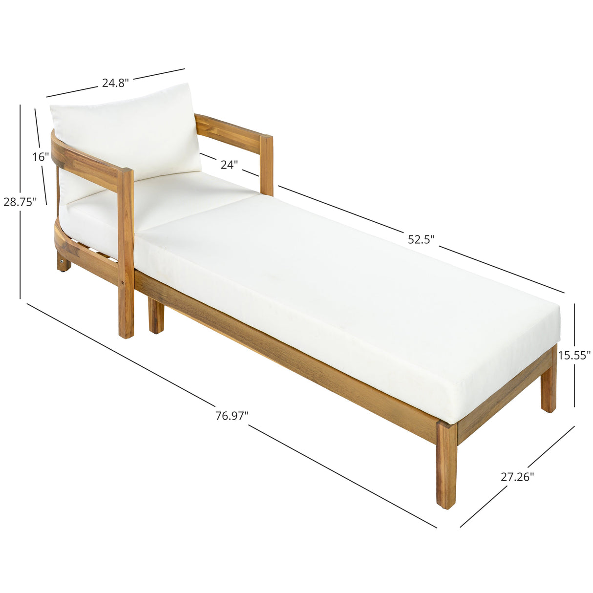 78" Acacia Wood Outdoor Chaise Lounge Chair
