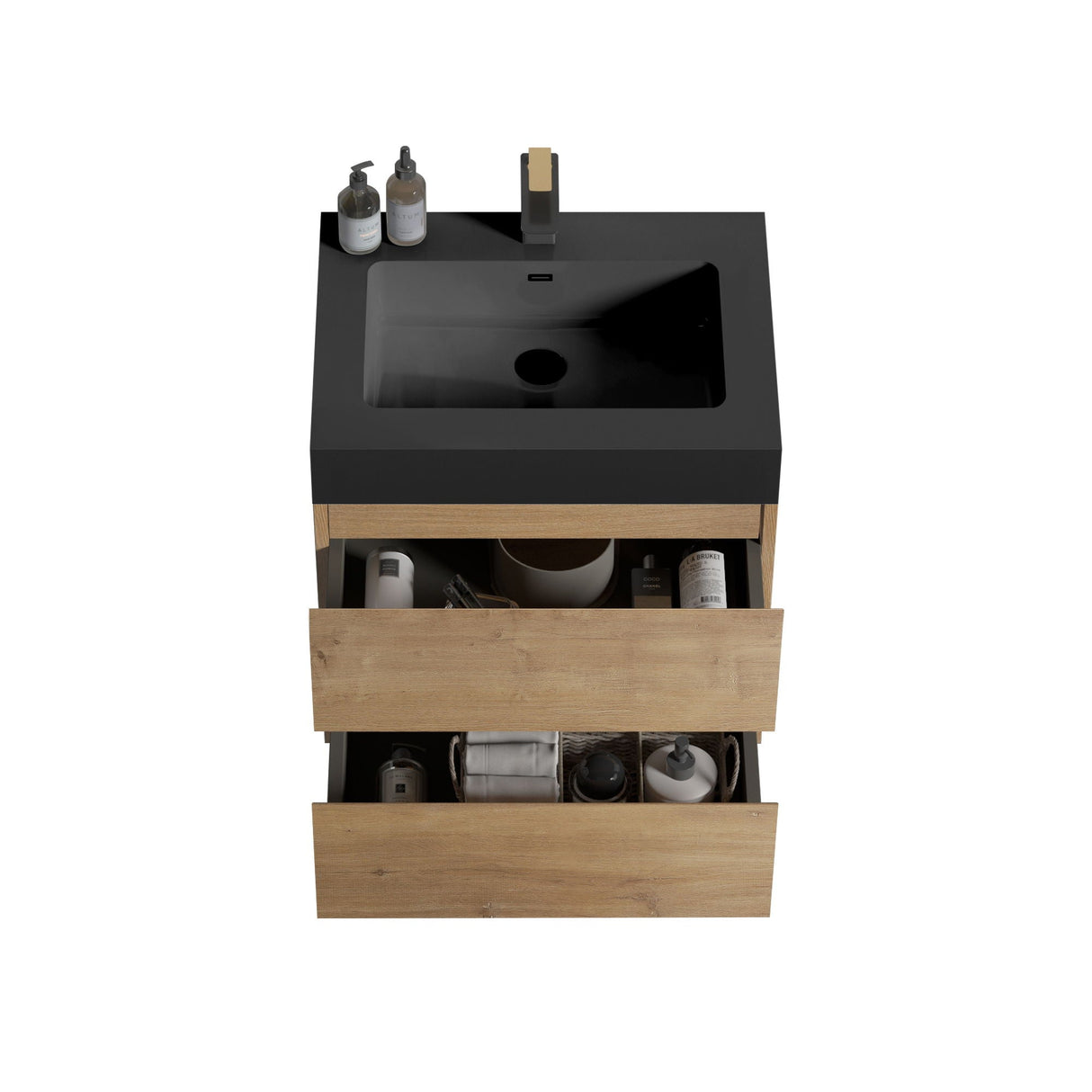 Alice - Natural Oak Bathroom Vanity With Sink, Large Storage Wall Mounted Floating Bathroom Vanity For Modern Bathroom, One-Piece Sink Basin Without Drain