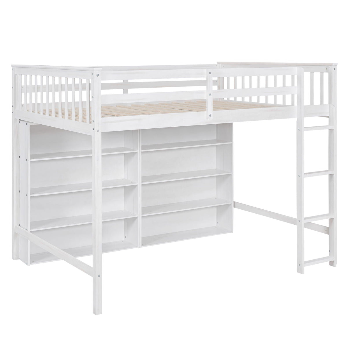 Loft Bed With 8 Open Storage Shelves And Built In Ladder