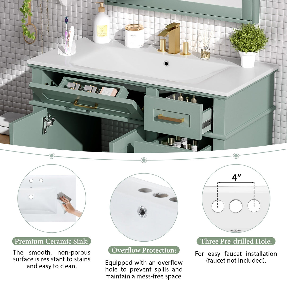 36" Light Green Bathroom Vanity
