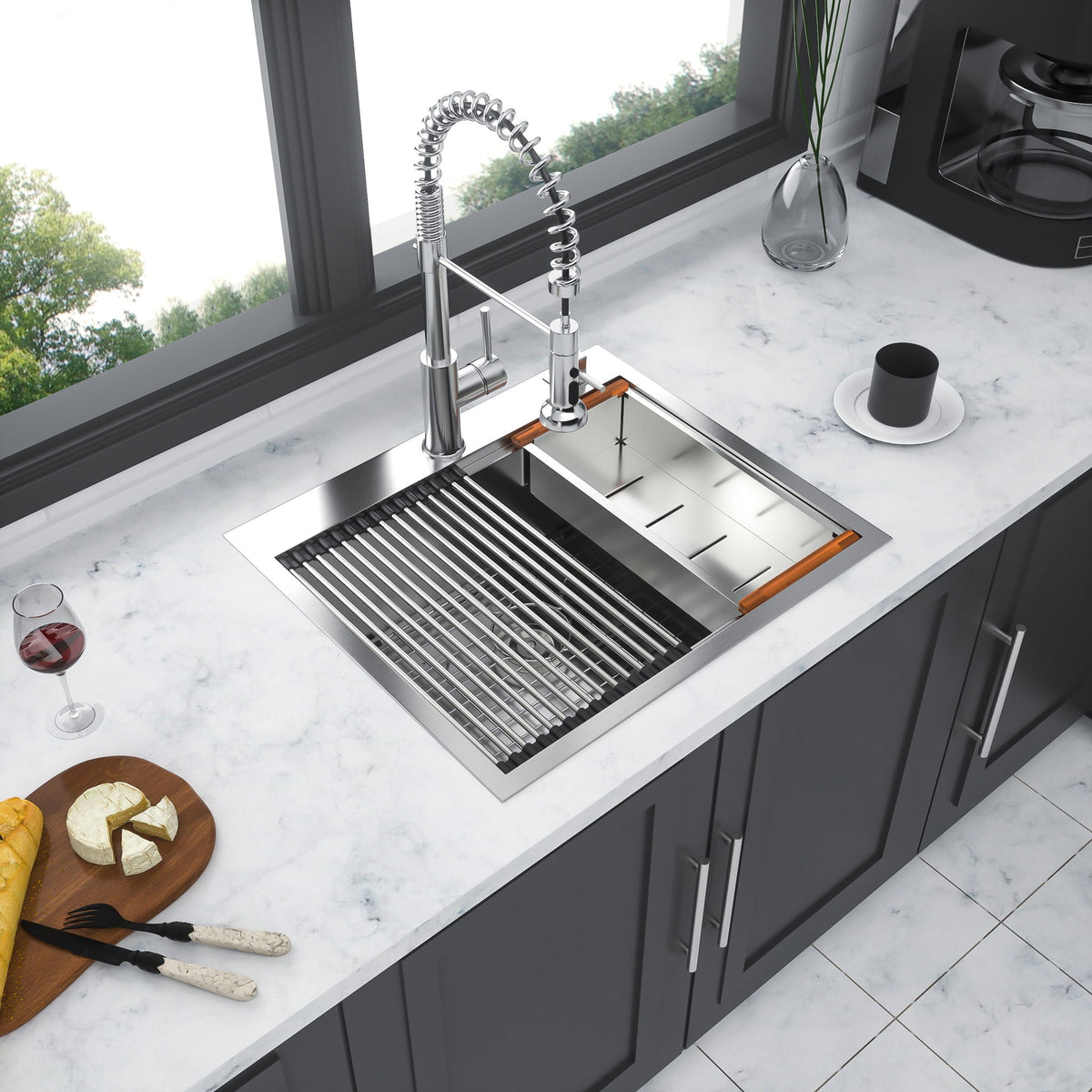 Stainless Steel Drop In Kitchen Sink with Workstation - Gray or Gold