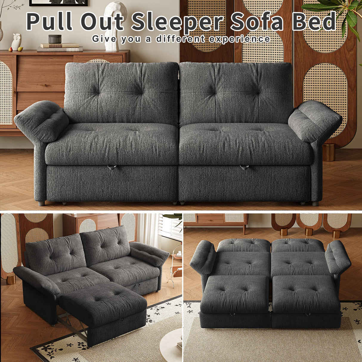 Multi-Functional Sofa Bed - 81.5 Inch Plush Chenille Sofa