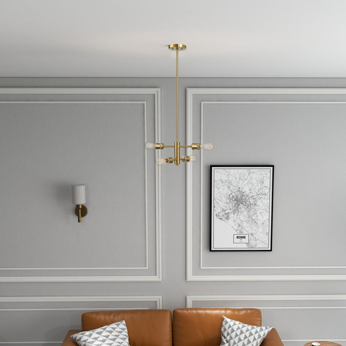 Trellis - 4 Lights Modern Gold Chandelier Vintage Pendant Fixture For Living Room - Clear / Gold
