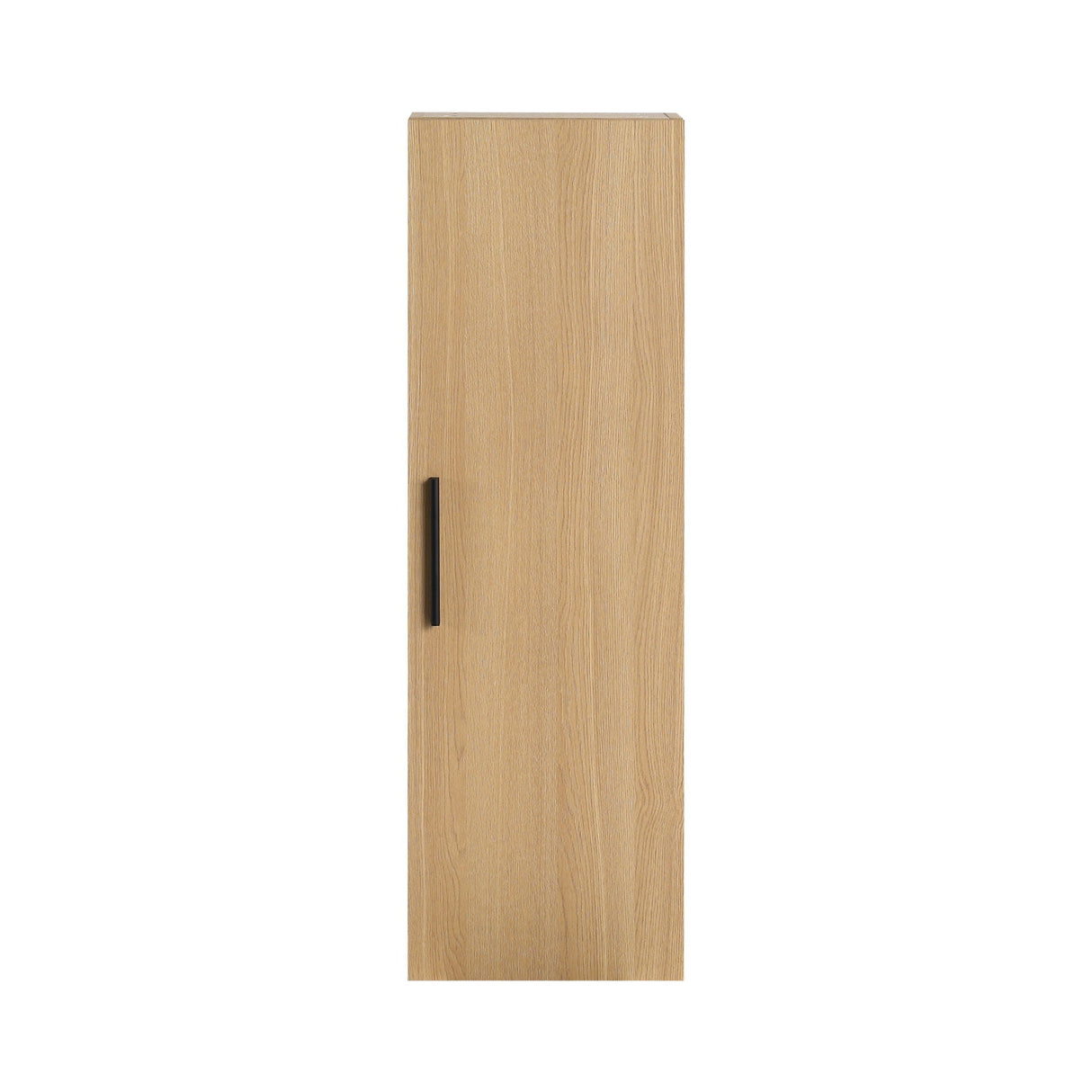 Tall Floating Bathroom Side Cabinet, Wall Mounted Single Door Storage - Light Oak