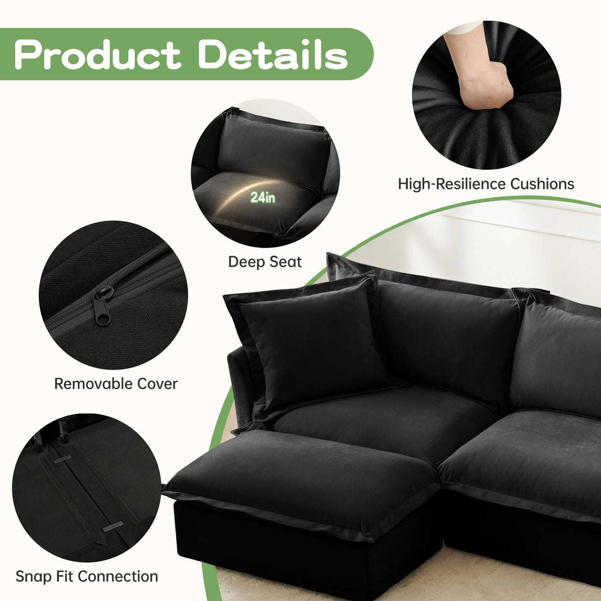 Upholstered Slipcovered Armchair with Ottoman
