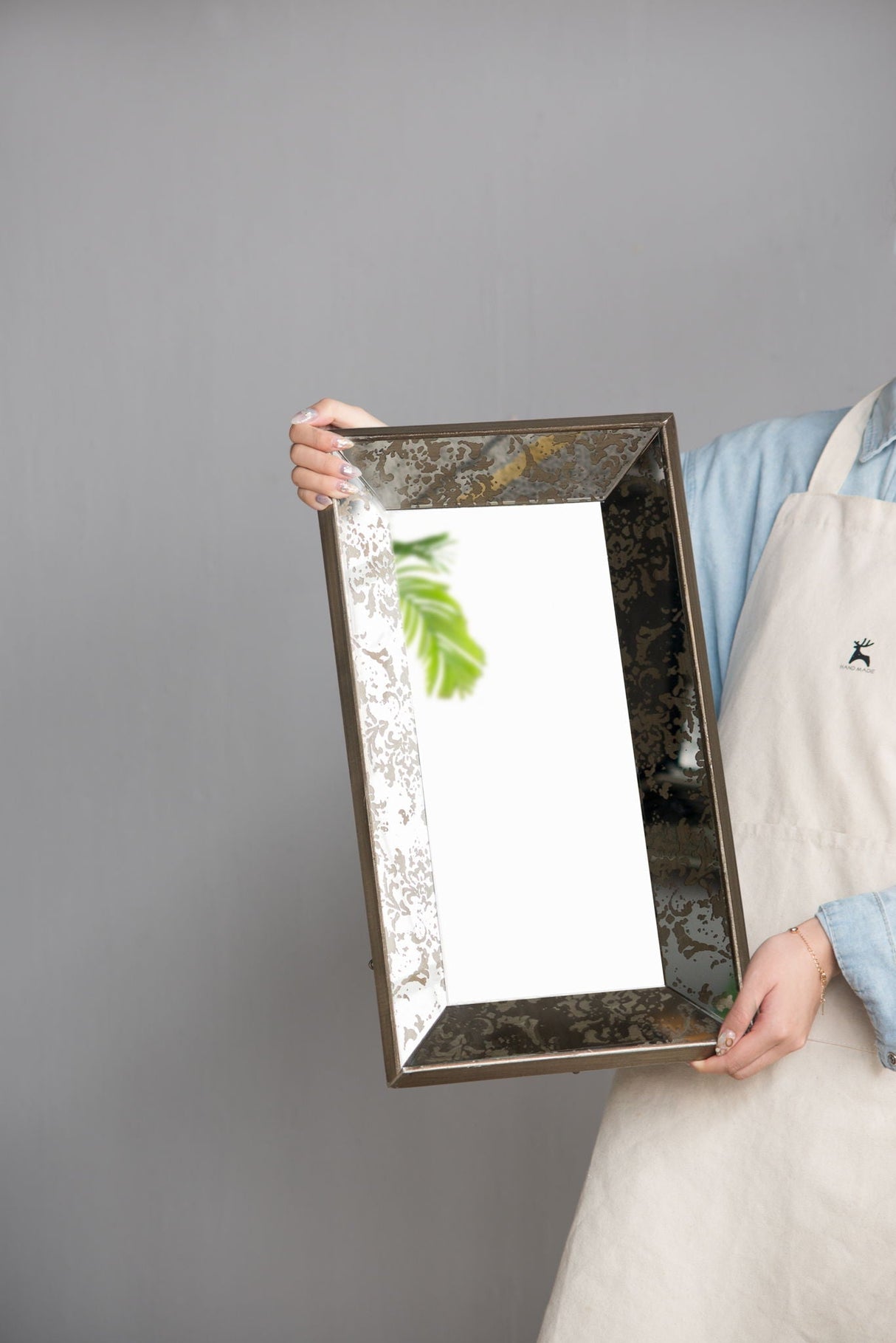 Antique Rectangle Mirror with Floral Accents