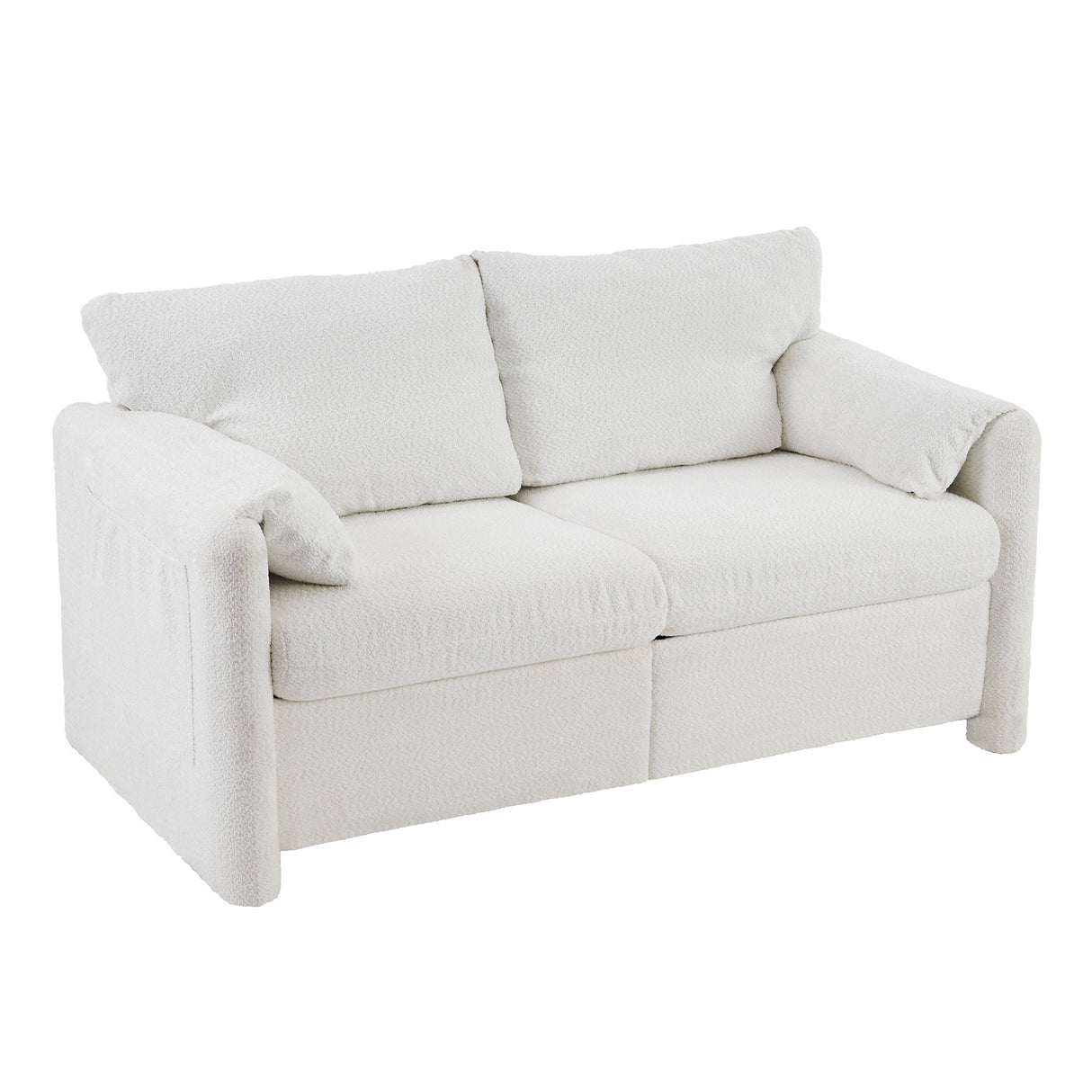 Modern Loveseat Sofa 2-Seater - Plush Chenille Fabric Ivory White