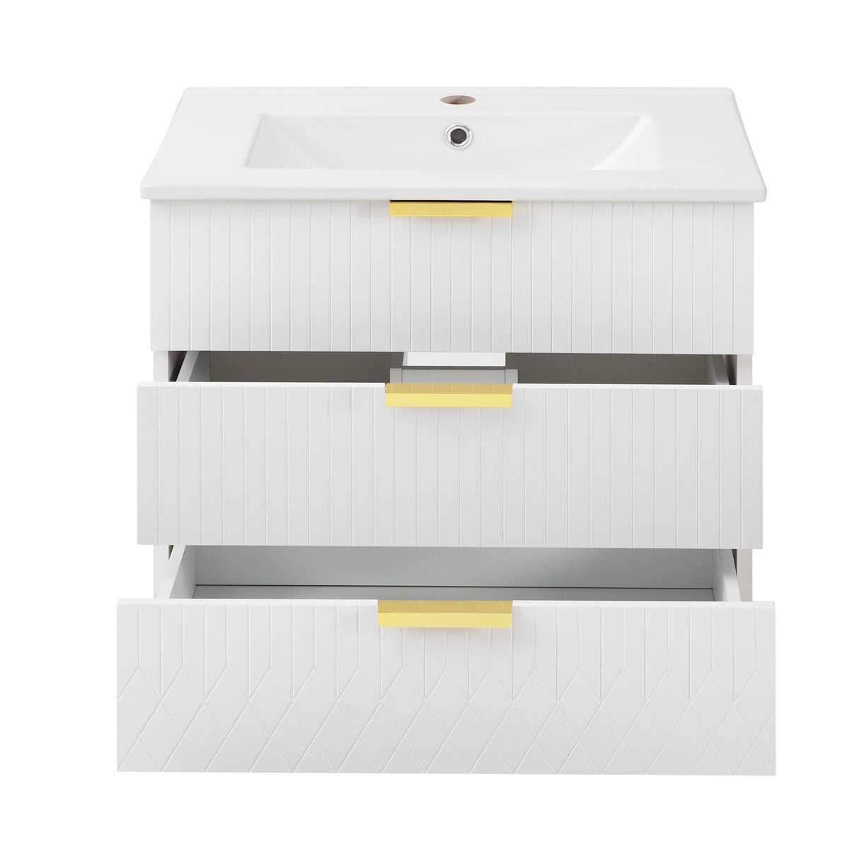 Wall Mounted Floating Cabinet With Double Drawer, Rectangular Sink