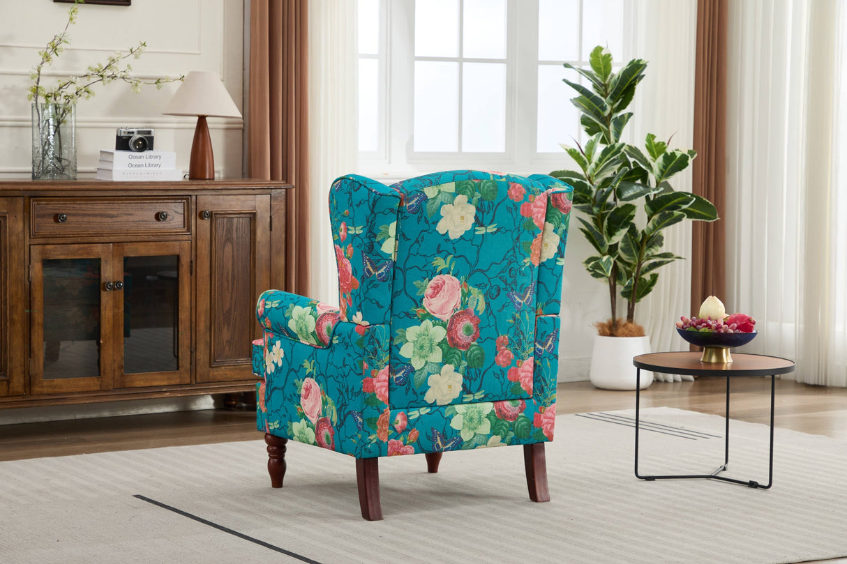 Modern Accent Chair with Retro Wood Legs - Floral